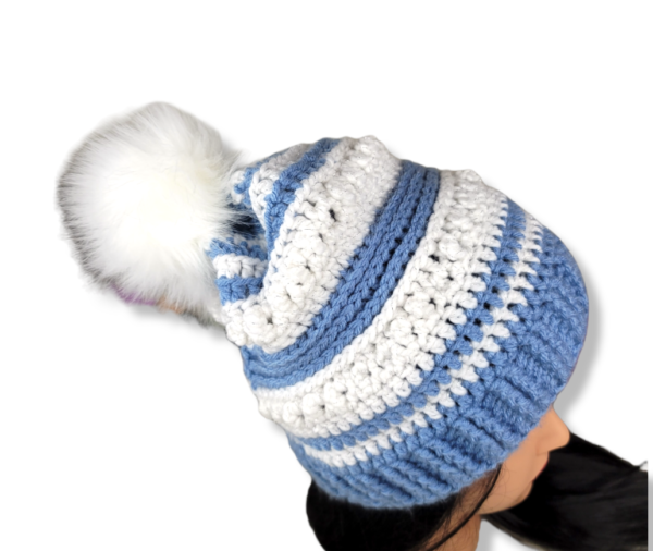 blue and white hat